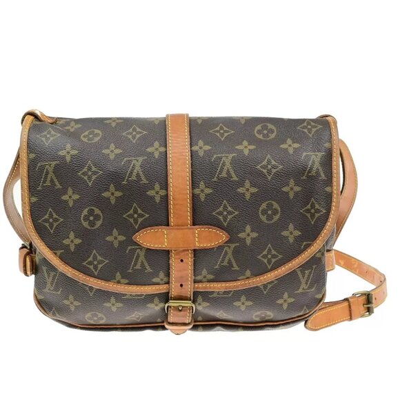 LOUIS VUITTON Logo Saumur 30 Shoulder Bag Monogram Leather Brown M42256 76EE027 - Picture 1 of 16